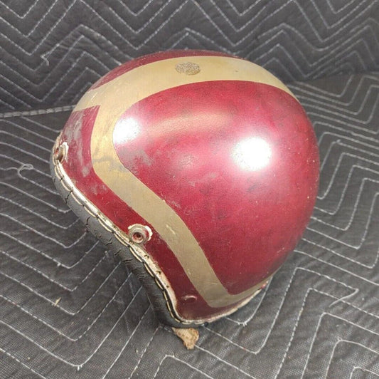 Vintage Bell Style Motorcycle Helmet - Red & Sparkling Gold Color - Small