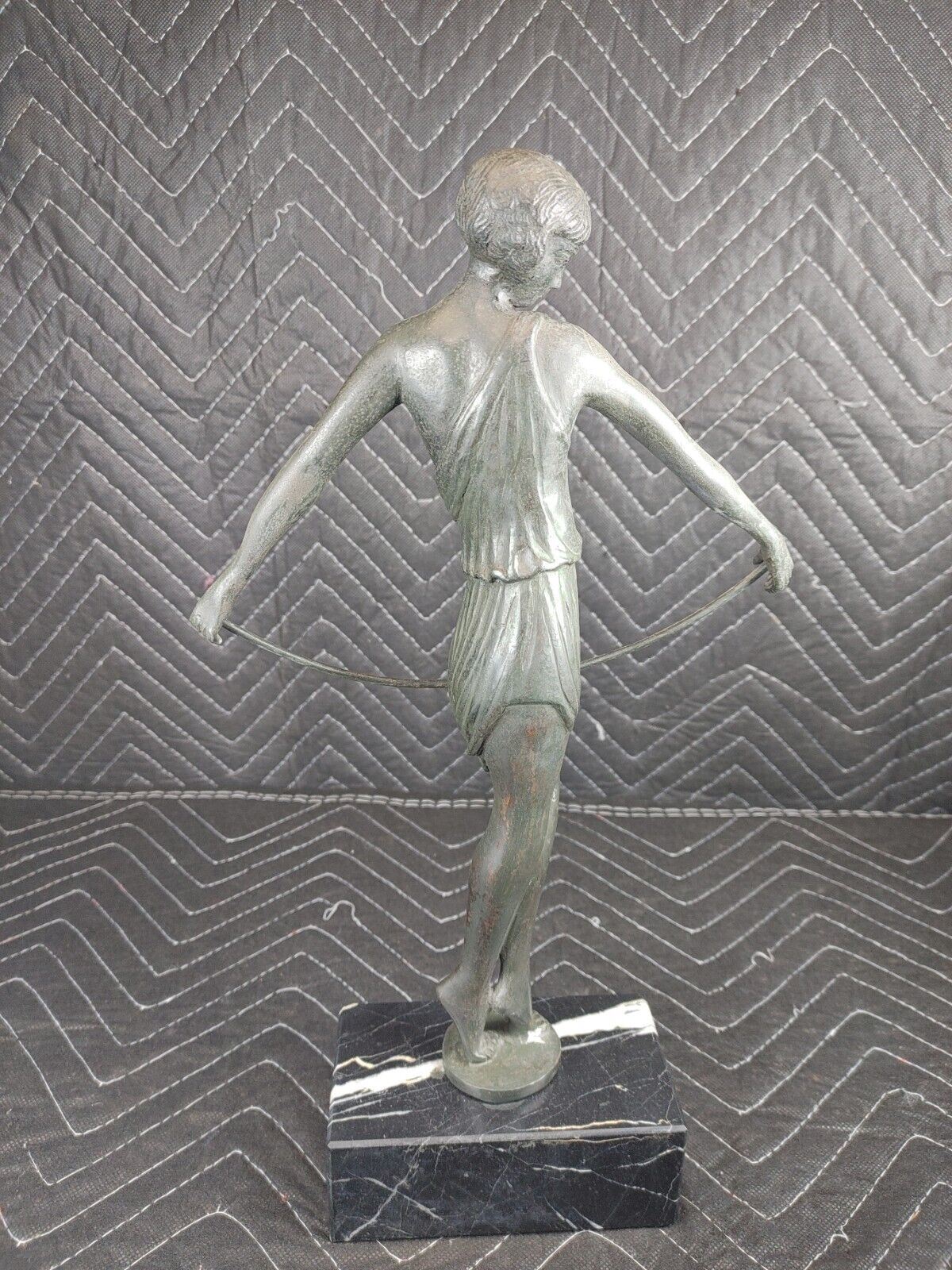 Art Deco Sculpture Woman Holding a Bow Archer Bronze Statue 15.5"