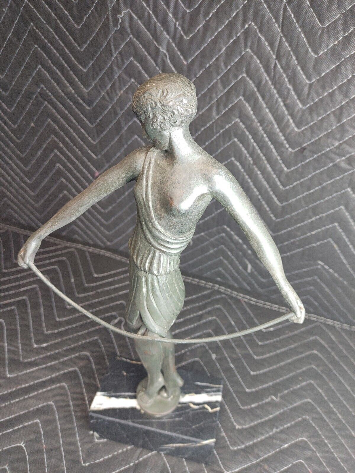 Art Deco Sculpture Woman Holding a Bow Archer Bronze Statue 15.5"