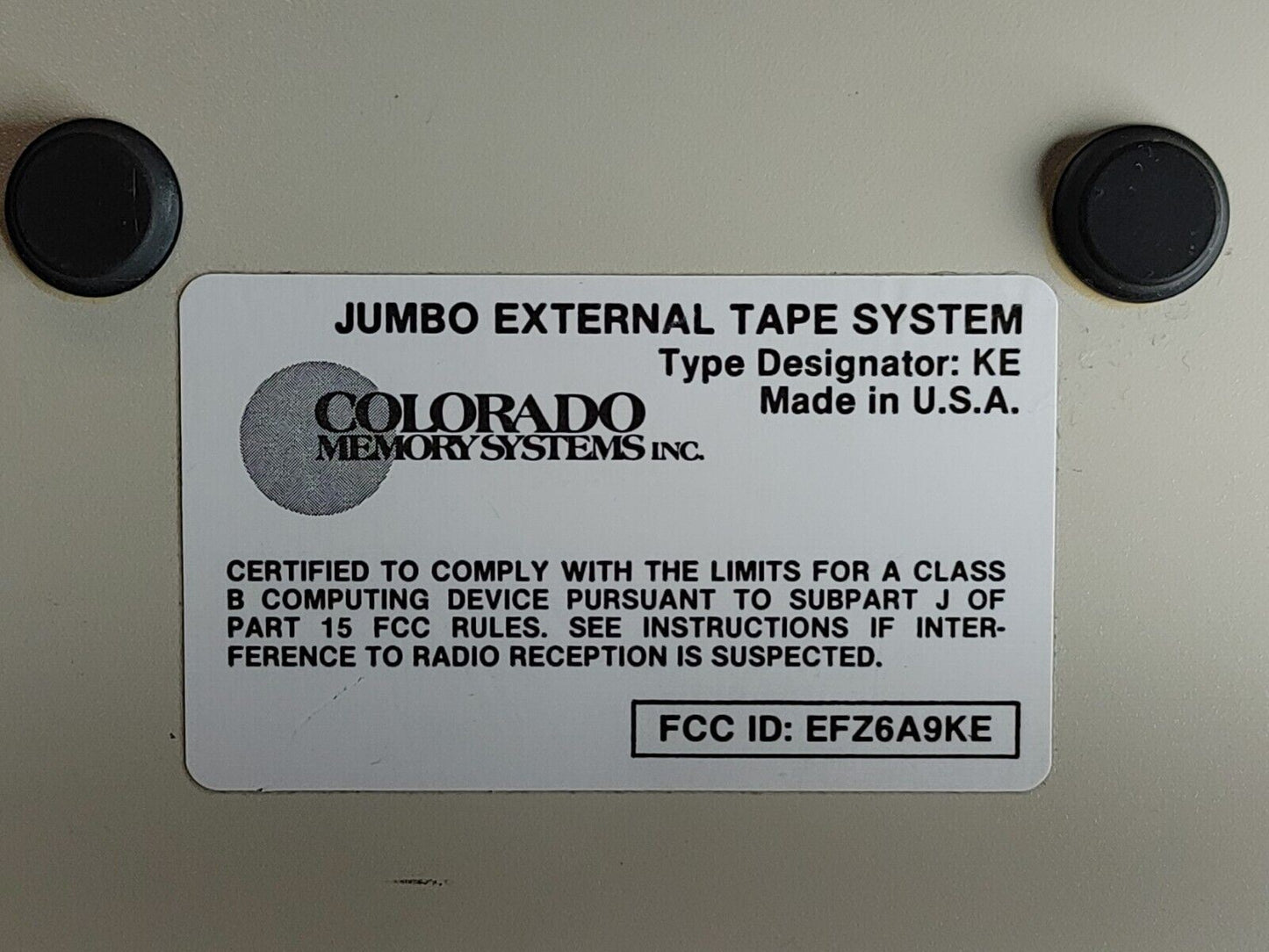 COLORADO MEMORY SYSTEMS INC. JUMBO EXTERNAL TAPE SYSTEM EFZ6A9KE