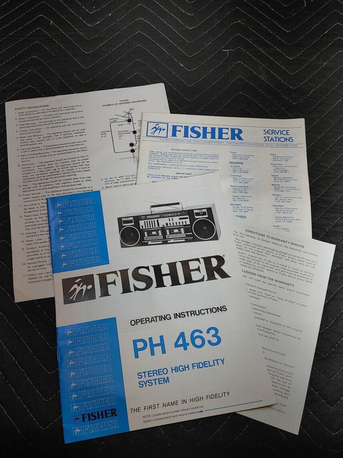 FISHER Vintage Stereo Boombox PH-463 Original Operating Instructions Manual