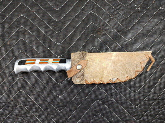 Custom Fixed 5" Blade Knife Multi-Stone Inlay 9" long, Stainless RD Skinner