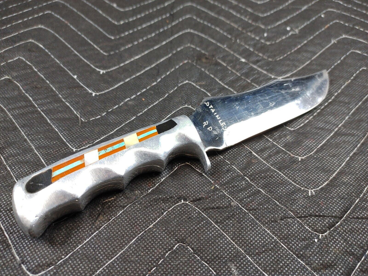 Custom Fixed 5" Blade Knife Multi-Stone Inlay 9" long, Stainless RD Skinner