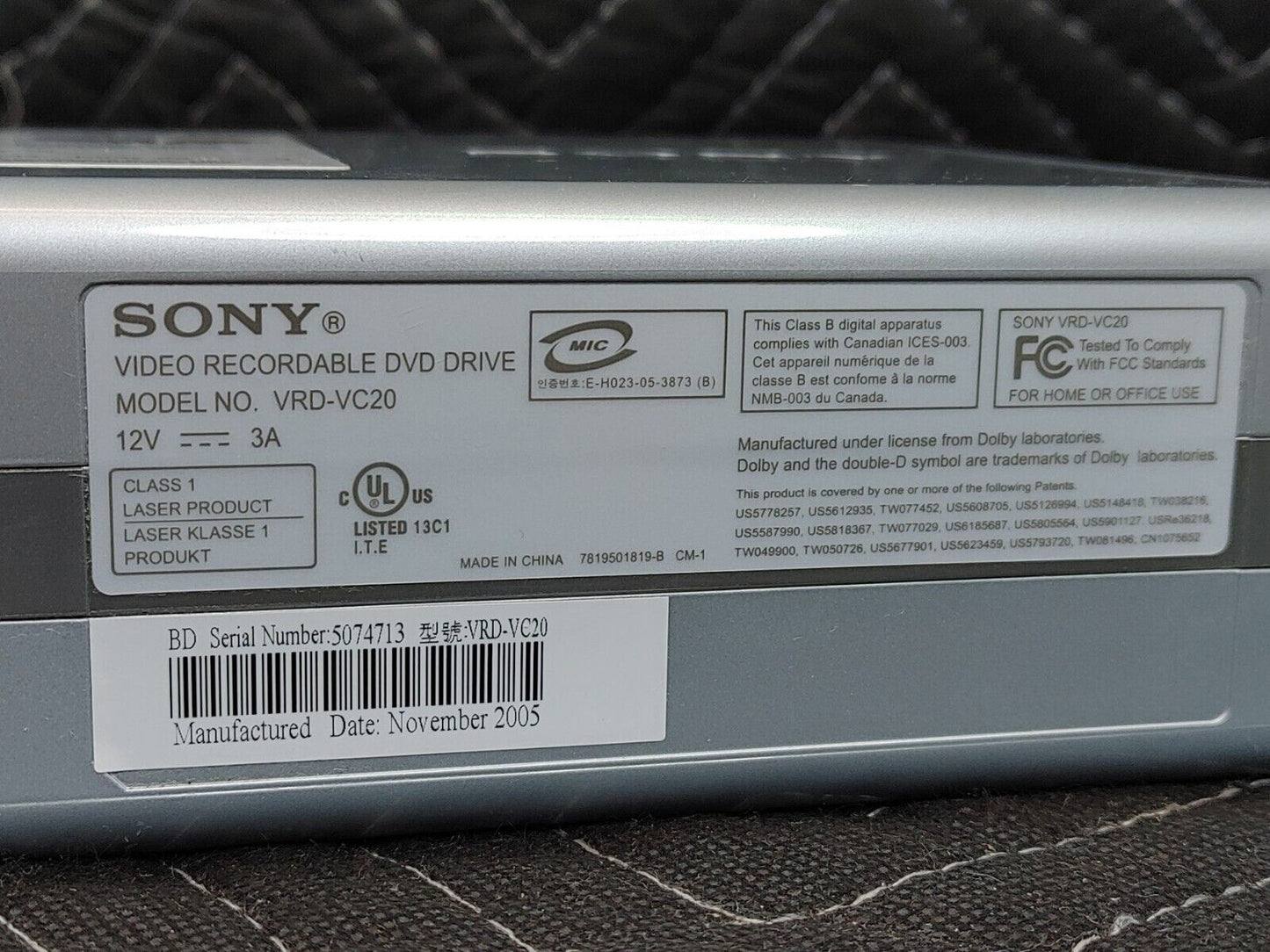 SONY VRD-VC20 DVDirect VCR to DVD Converter Video Recordable DVD Drive