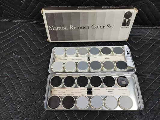 Vintage Marabu 24 Pan GRAY SCALE Watercolor Retouch Color Paint Set WEST GERMANY