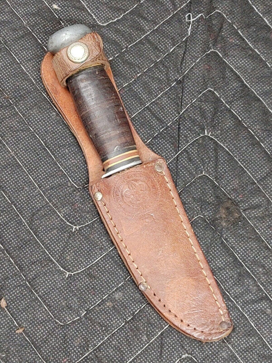 REMINGTON DUPONT BOY SCOUT RH 51 FIXED BLADE RARE HUNTING KNIFE LEATHER SHEATH