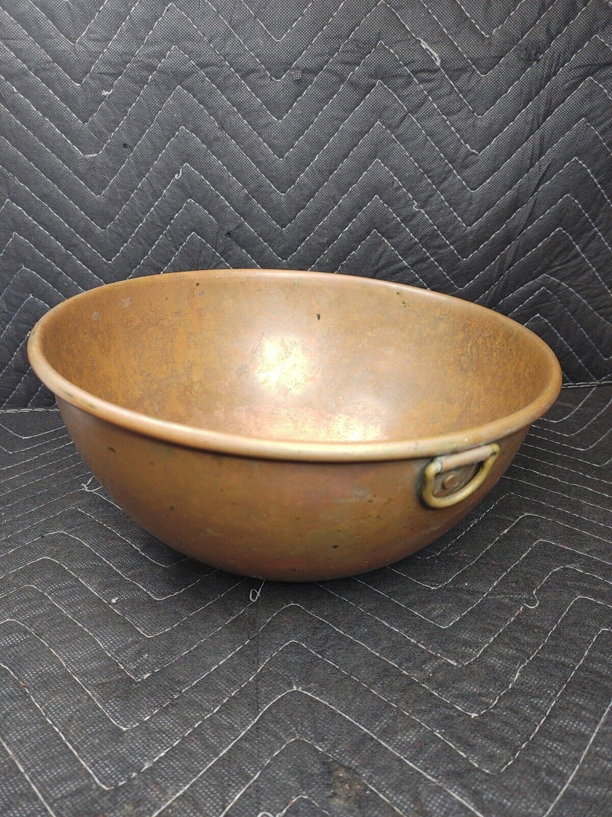 Vintage Copper Mixing Bowl Thick Heavy with Brass Ring Handle 10 1/2” England