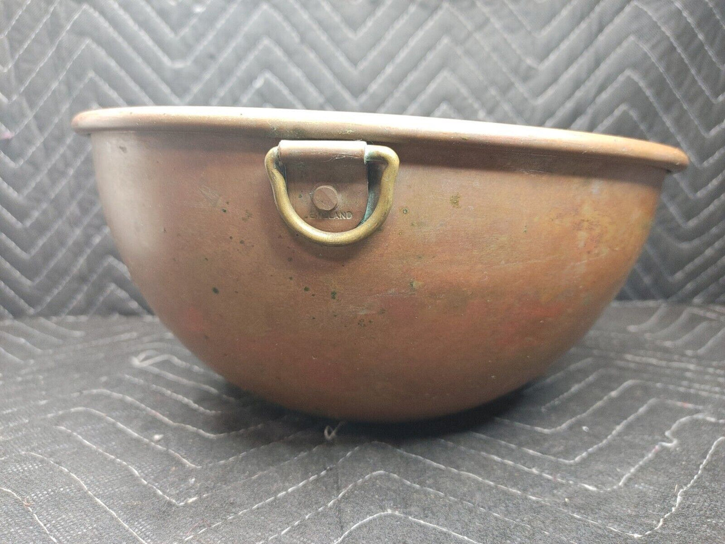 Vintage Copper Mixing Bowl Thick Heavy with Brass Ring Handle 10 1/2” England