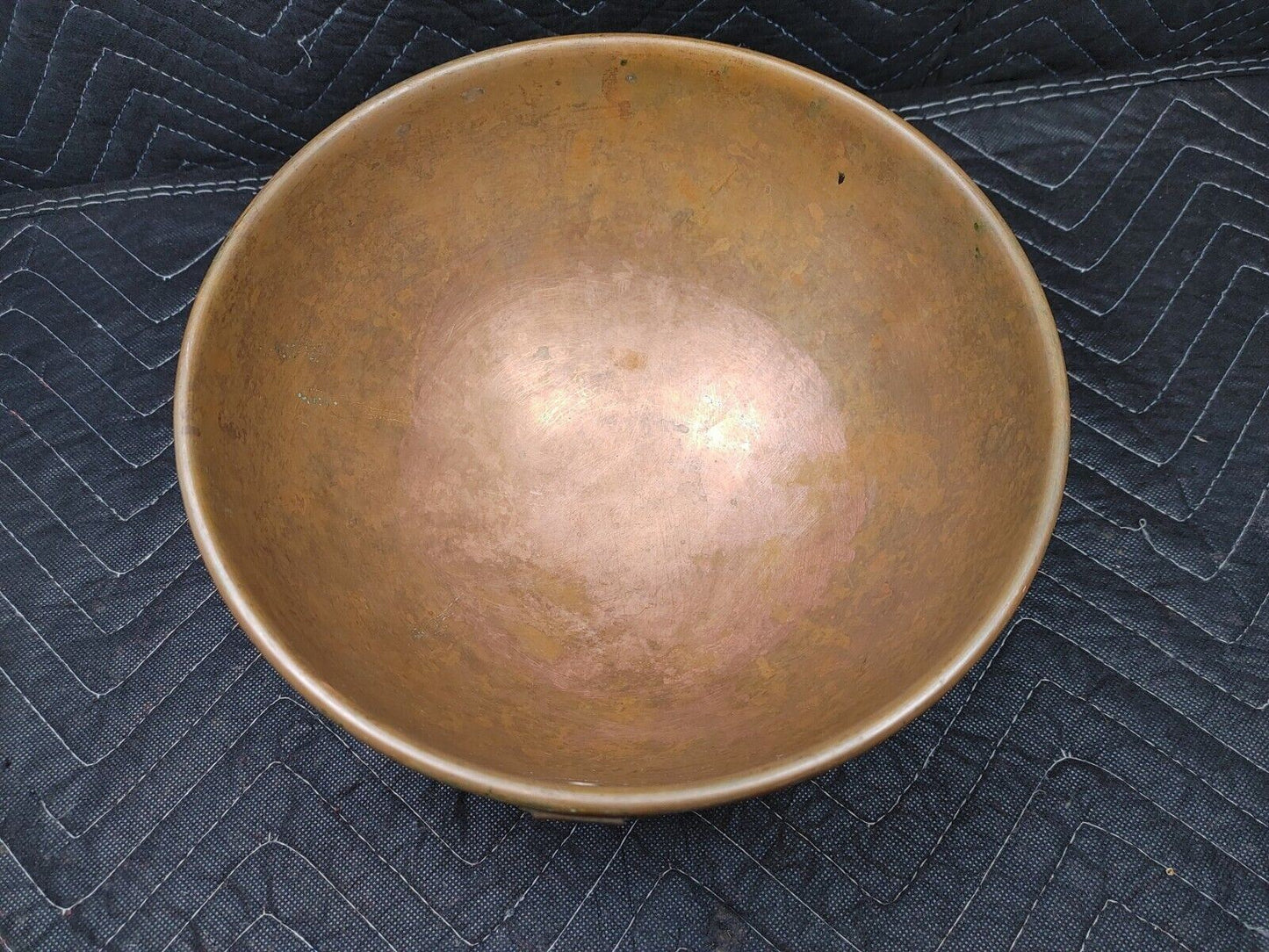 Vintage Copper Mixing Bowl Thick Heavy with Brass Ring Handle 10 1/2” England