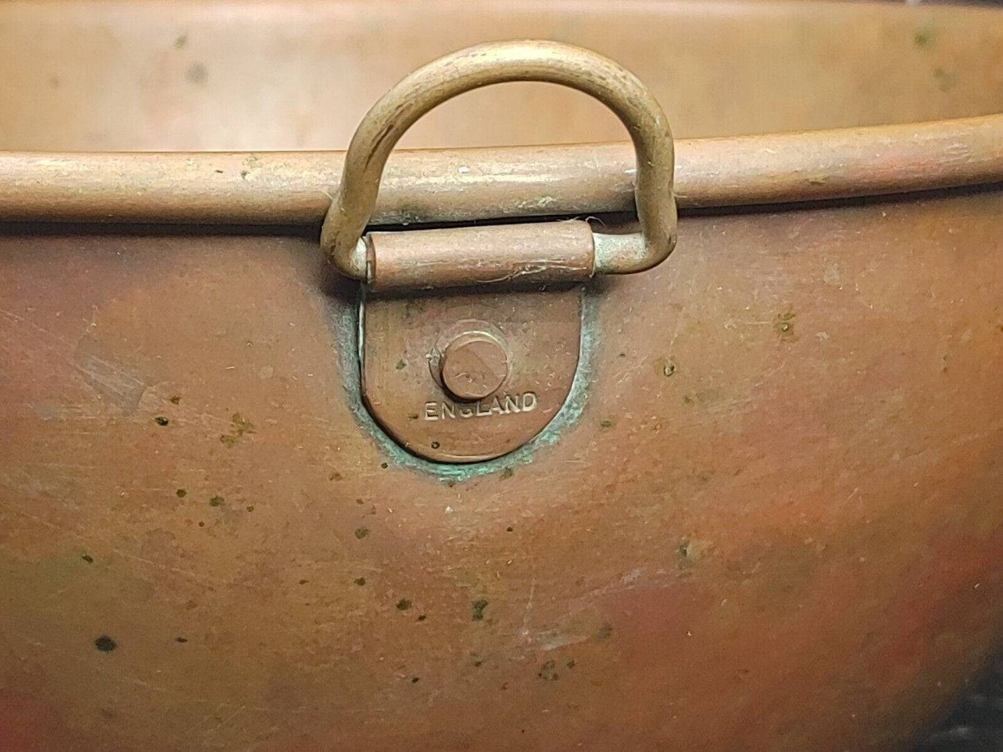 Vintage Copper Mixing Bowl Thick Heavy with Brass Ring Handle 10 1/2” England