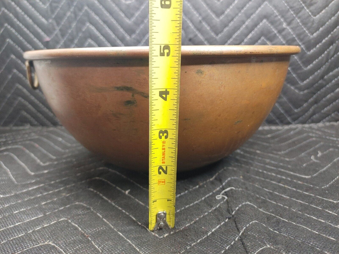 Vintage Copper Mixing Bowl Thick Heavy with Brass Ring Handle 10 1/2” England