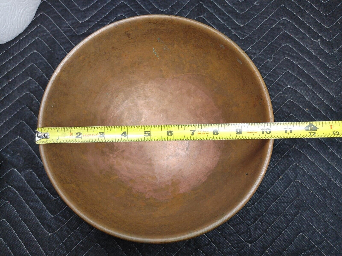 Vintage Copper Mixing Bowl Thick Heavy with Brass Ring Handle 10 1/2” England