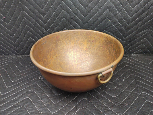 Vintage Copper Mixing Bowl Thick Heavy with Brass Ring Handle 8 1/2” England