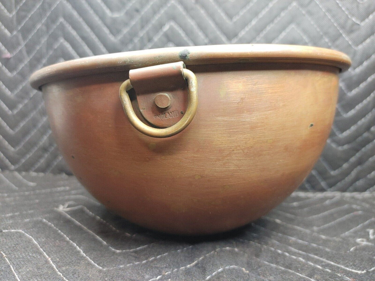 Vintage Copper Mixing Bowl Thick Heavy with Brass Ring Handle 8 1/2” England