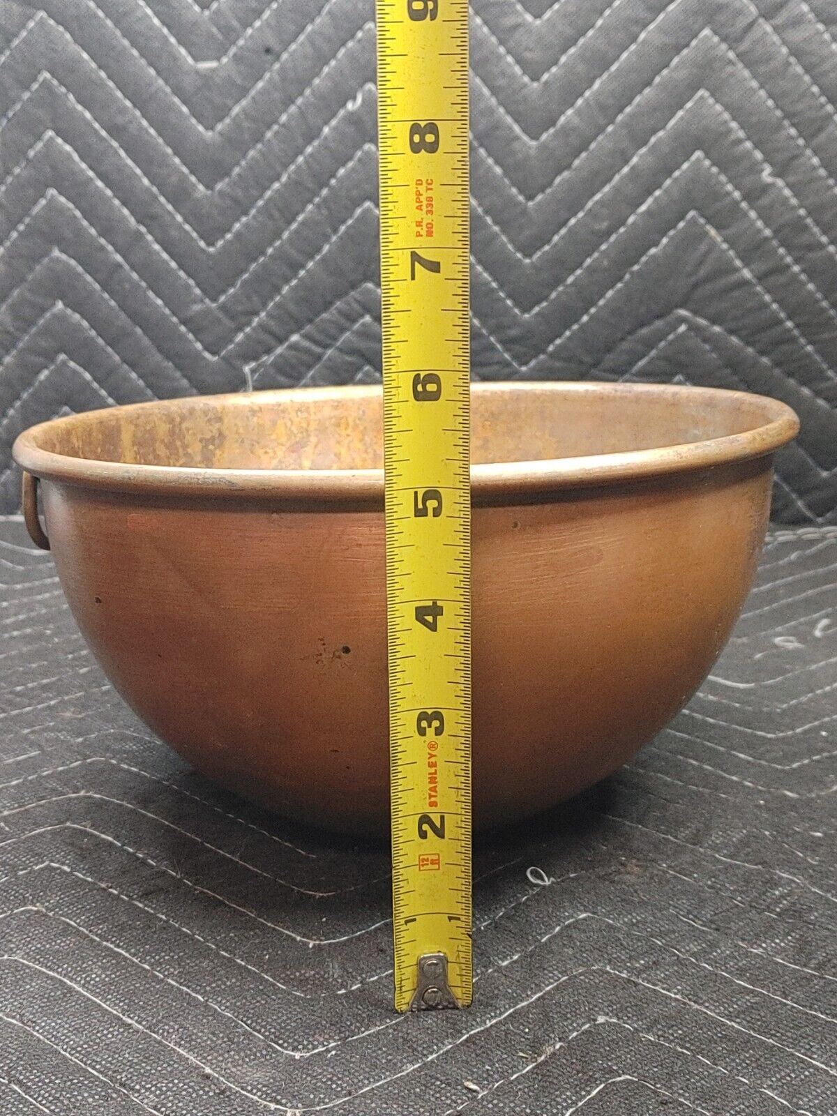 Vintage Copper Mixing Bowl Thick Heavy with Brass Ring Handle 8 1/2” England