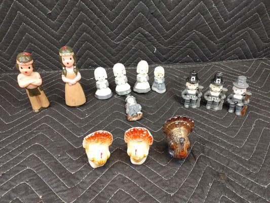 LOT Of 13 Vintage Gurley Novelty THANKSGIVING CANDLES Turkey Pilgrim Tapers