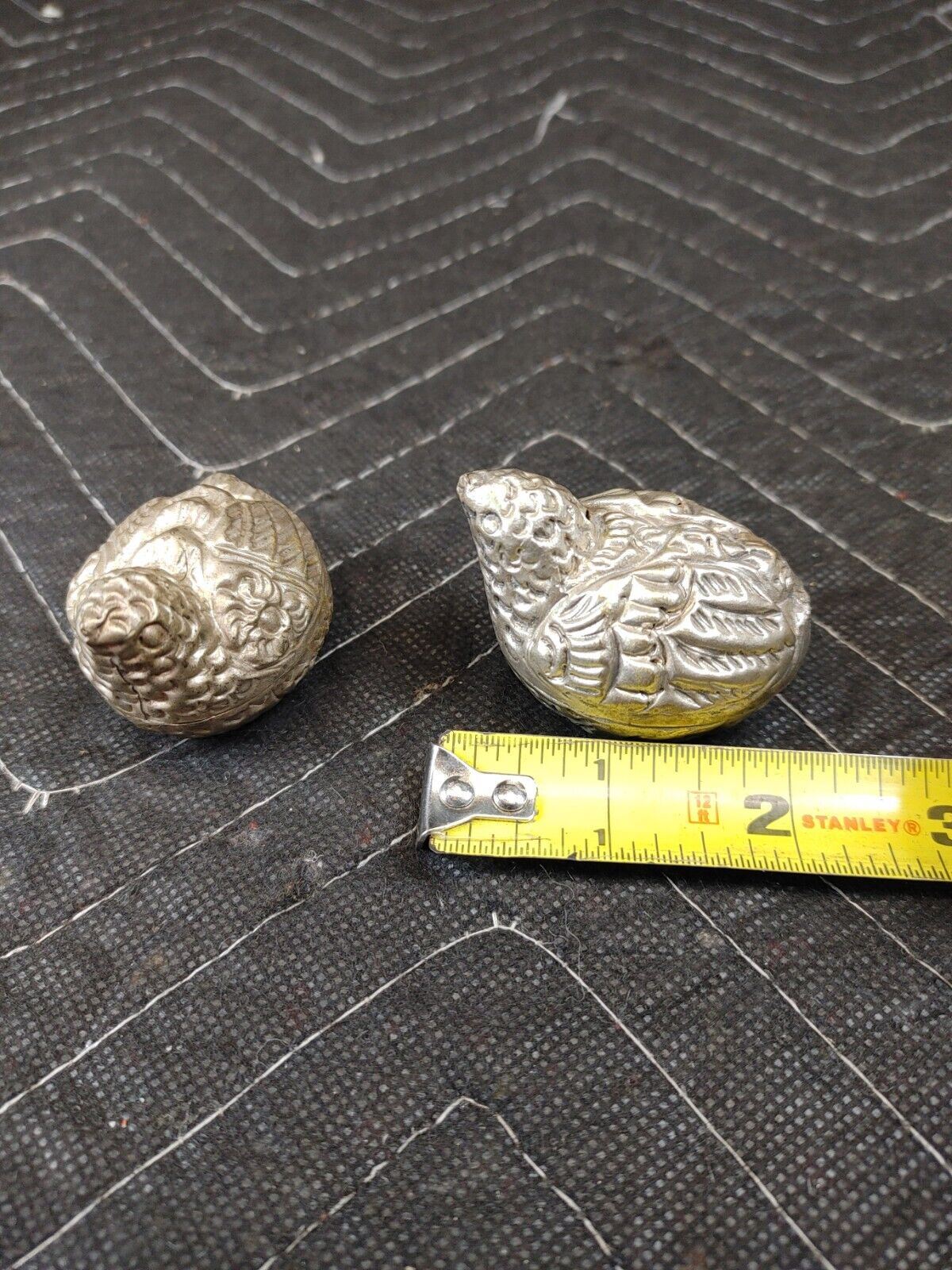 Pair of (2) Vintage Metal Quail Partridge Birds Figurines MCM Bird Trinket Box