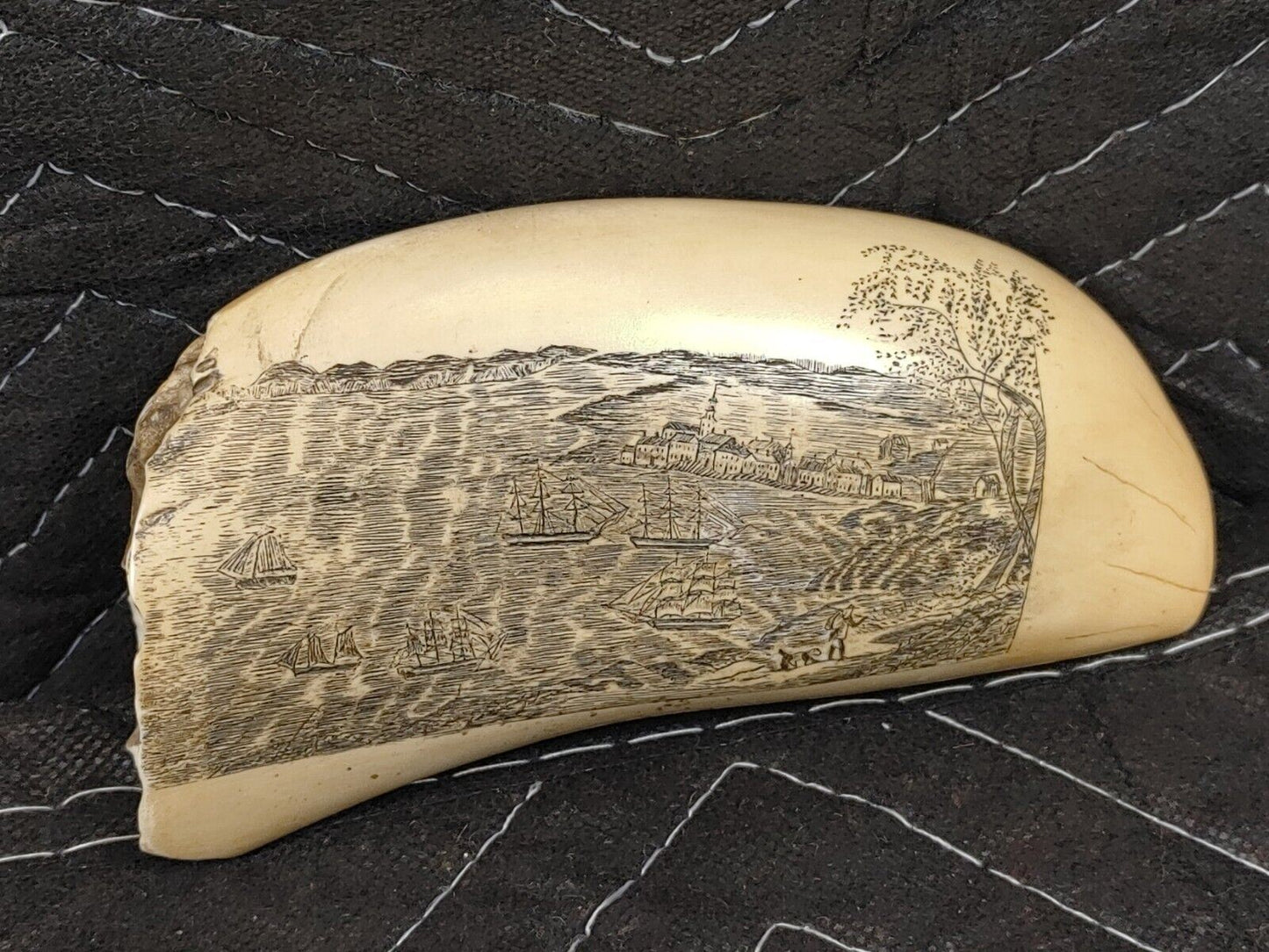 Artex Henry Ford Museum Replica Faux Engraved Sperm Whale Tooth Scrimshaw