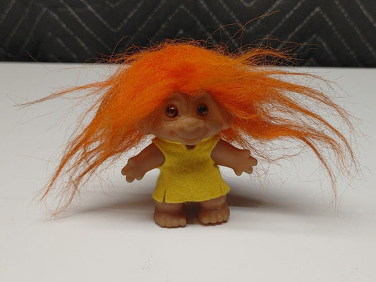 1965 DAM Things - Troll Doll w/ Orange Hair - Yellow Clothes 3" - All Orignal