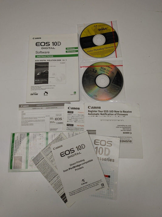 Canon EOS 10D Digital Camera Software & Software Instruction Manual w/ Key