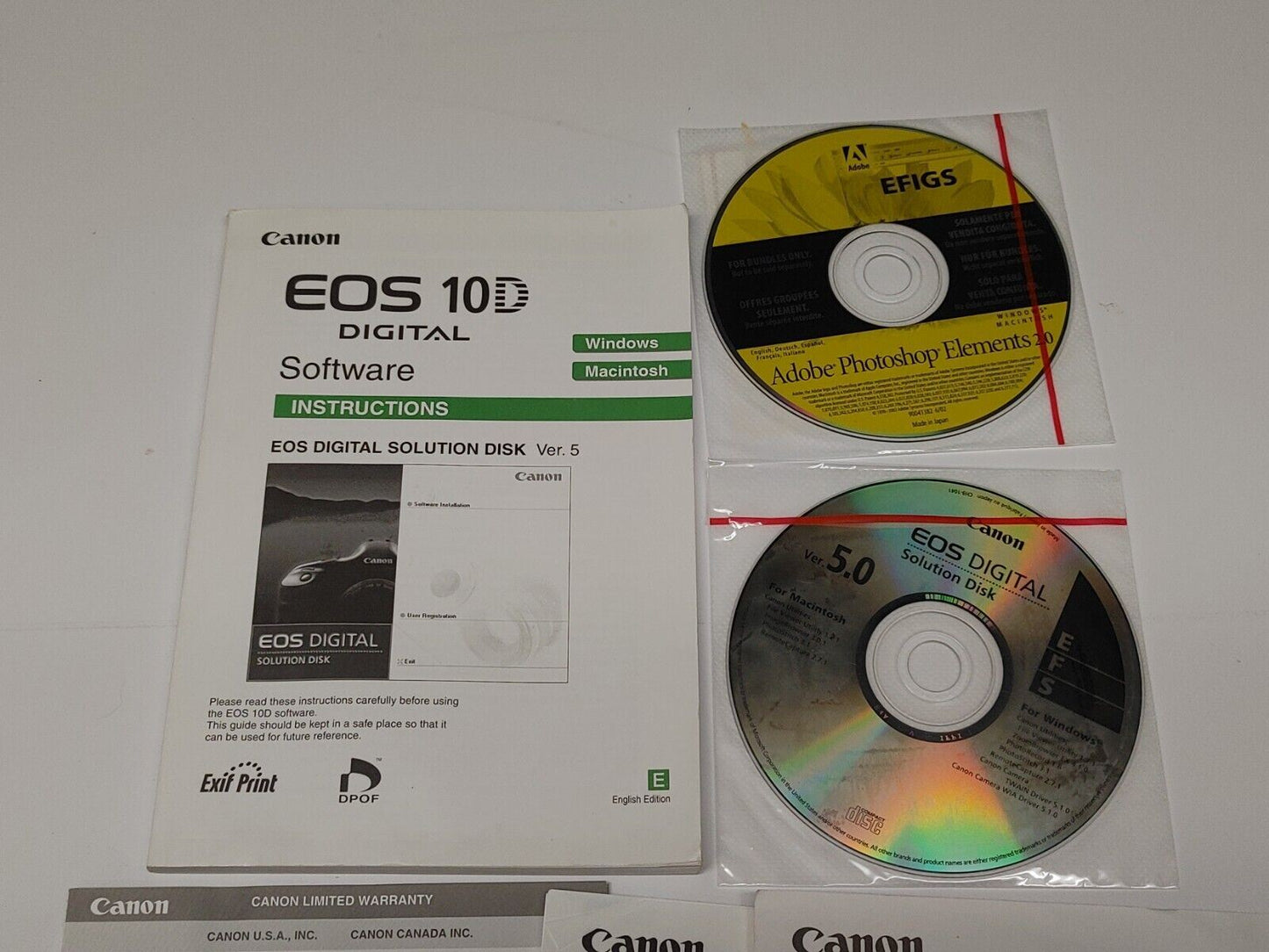 Canon EOS 10D Digital Camera Software & Software Instruction Manual w/ Key