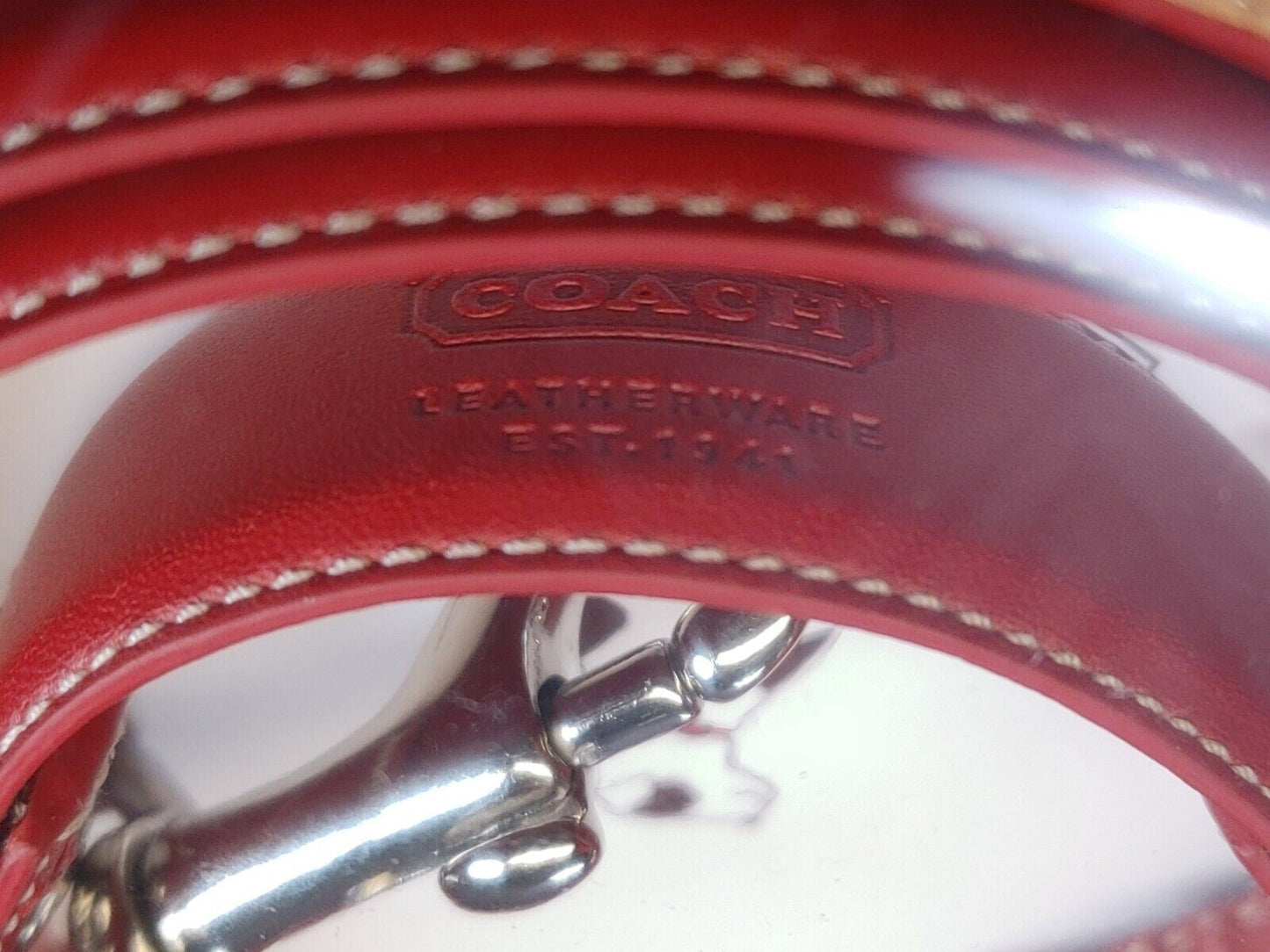 COACH RED LEATHER LARGE DOG LEASH -  NEW IN BOX