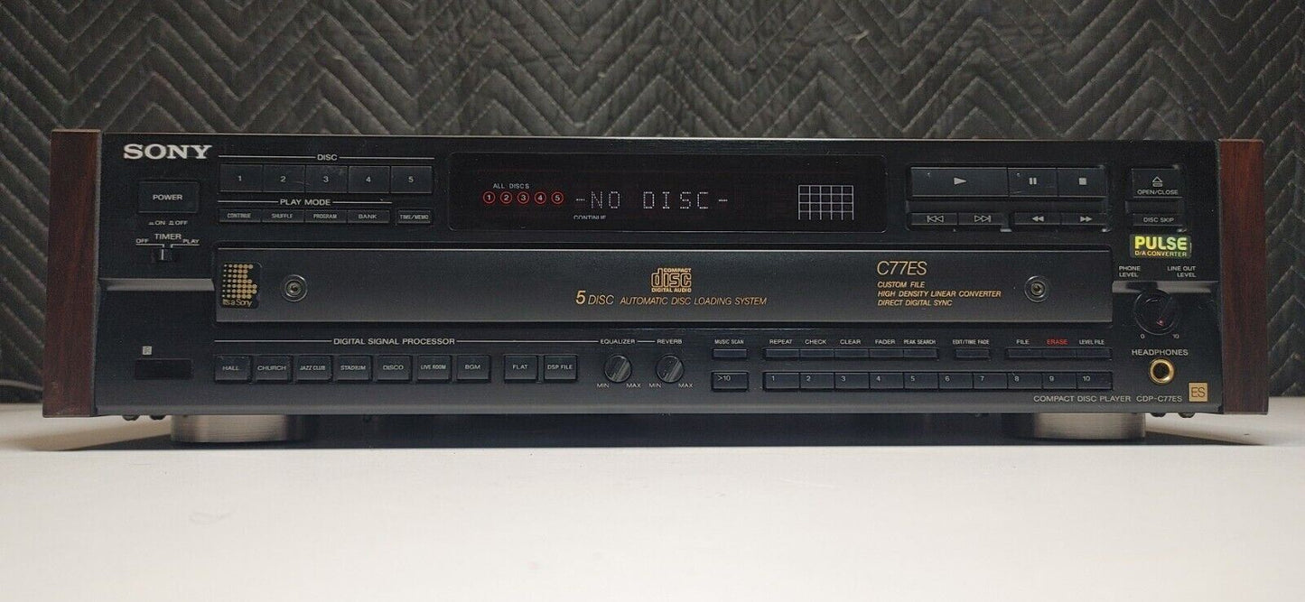 SONY 5 CD DISC CDP C77ES COMPACT CAROUSEL PLAYER w/ (simulated) Wood Side Panels