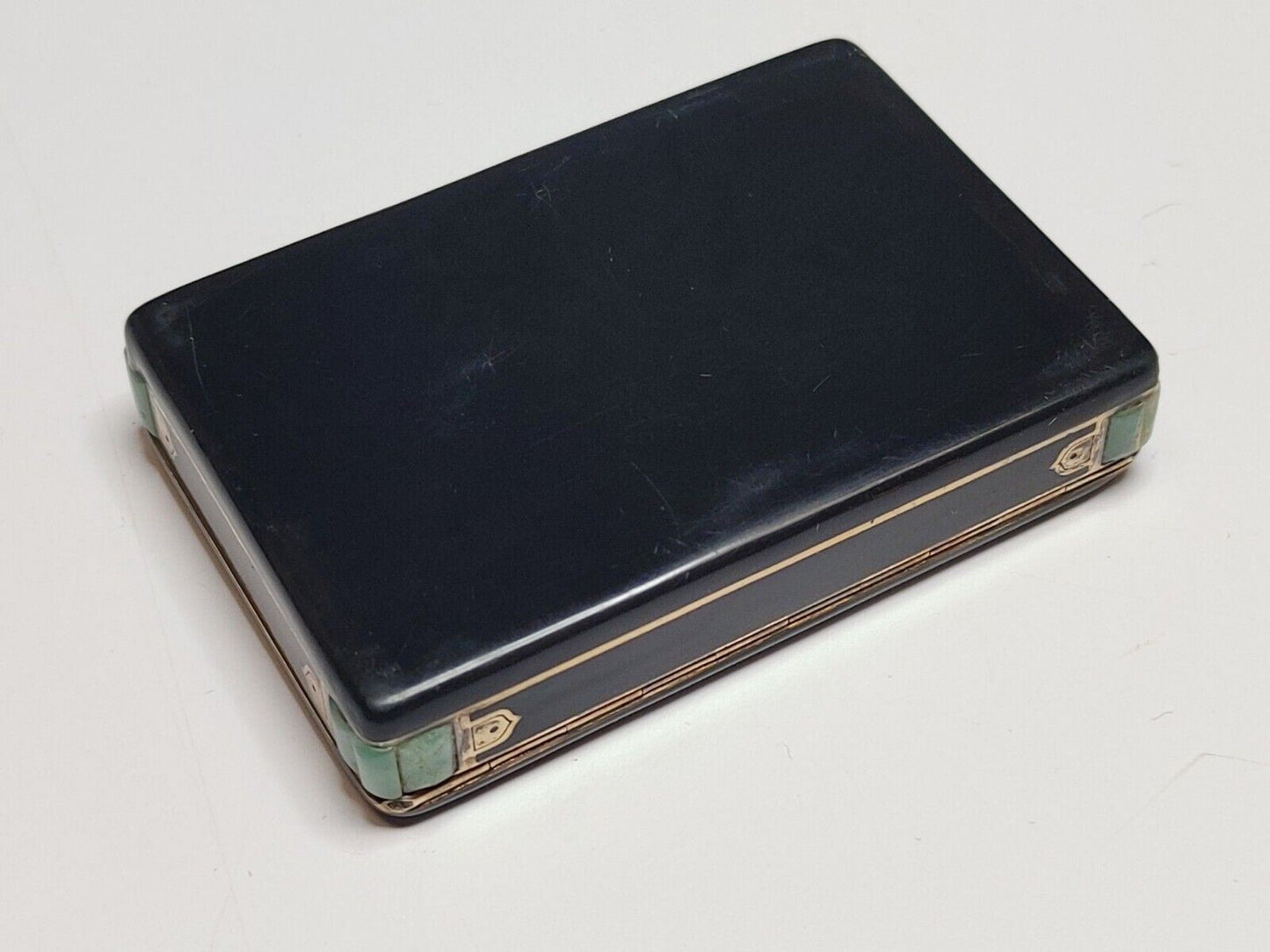 Antique CARTIER COMPACT - Oriental Themed Black Enamel, Jade Stones, Gold trim