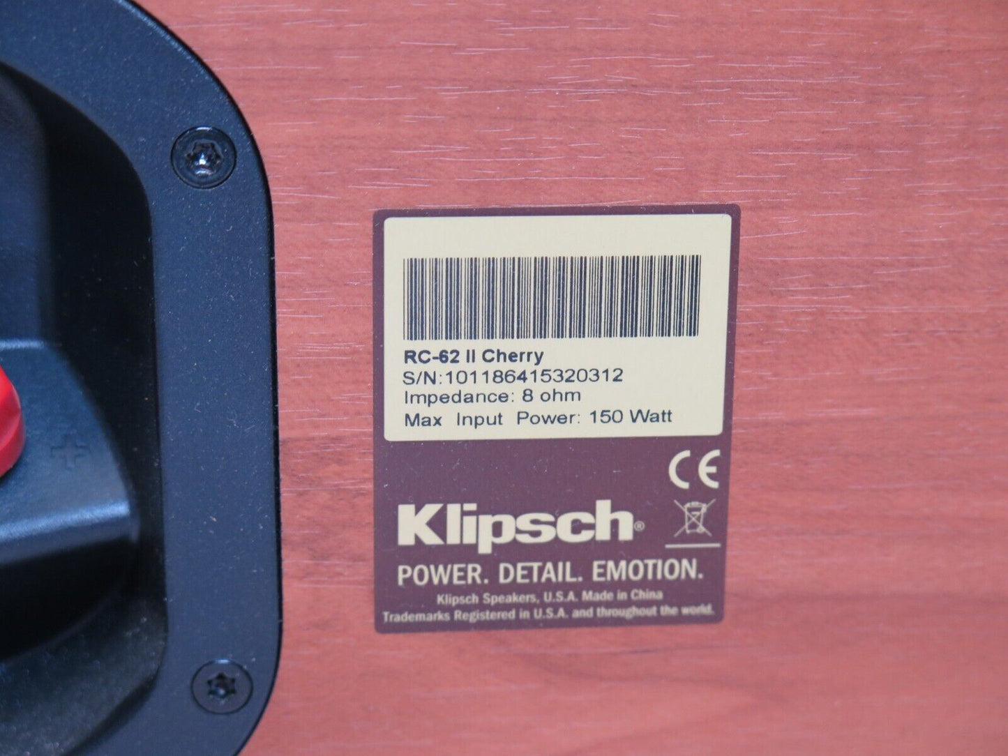 Klipsch RC-62 II Center Channel Speaker - Cherry Finish - with Grille Cover