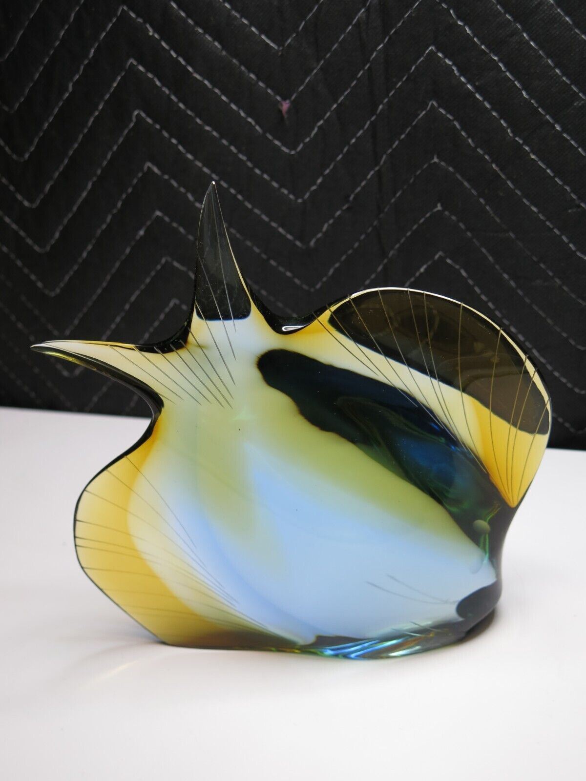 EXBOR Bohemian Art Glass Large FISH Sculpture Figurine Angelfish