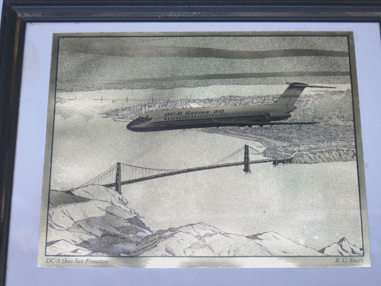 McDonnell Douglas DC-9 Series 30 Airplane Gold Etching by R.G. Smith Vintage