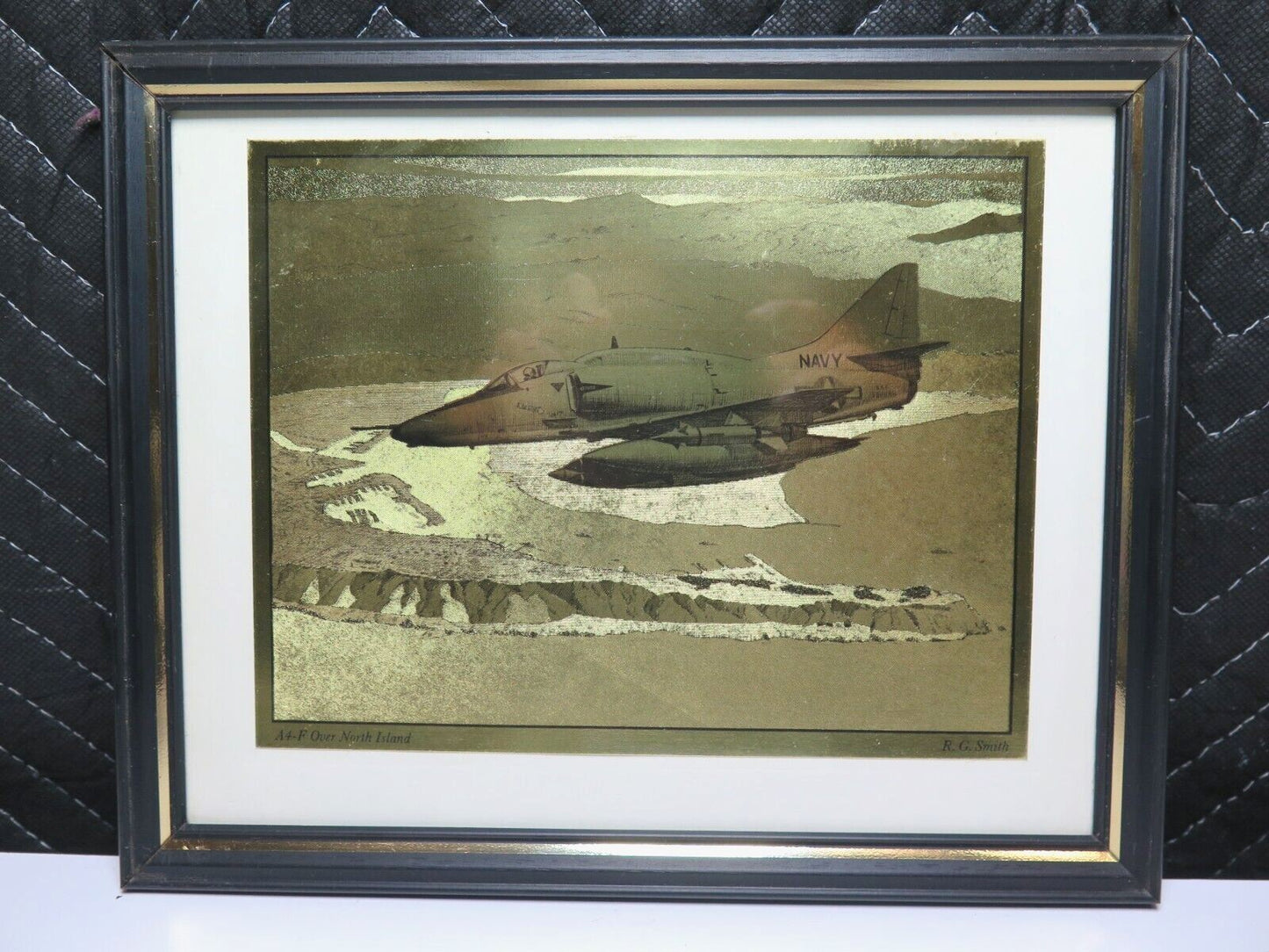 McDonnell Douglas AF-4 Airplane Gold Etching by R.G. Smith Vintage - Framed