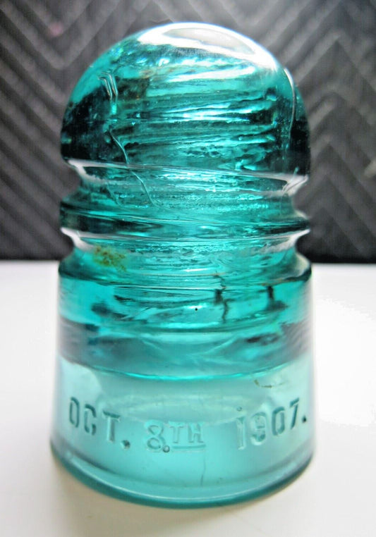 Brookfield Aqua Colored Glass Insulator - Patented Oct 8th 1907