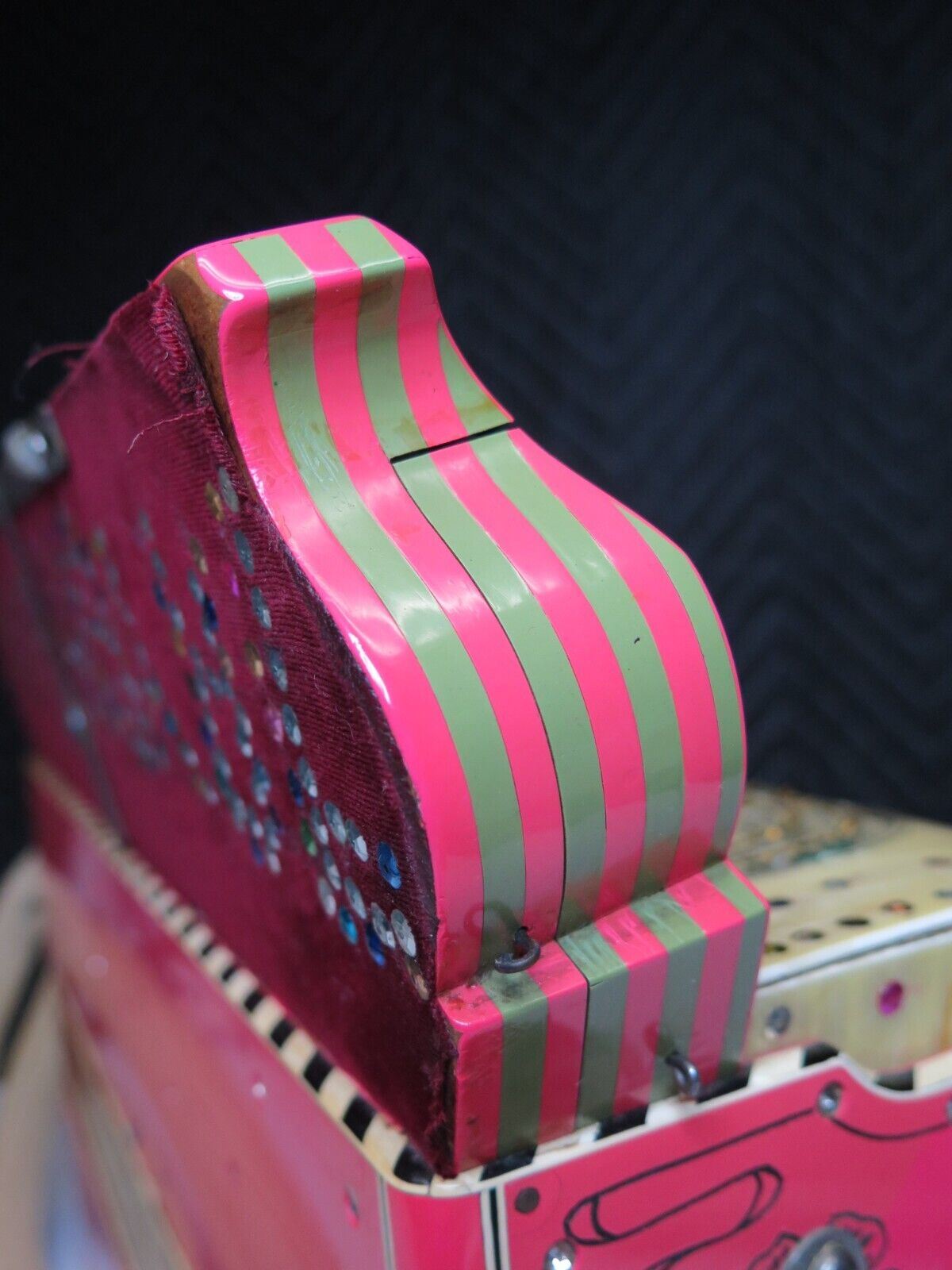 RARE ANTIQUE AUTHENTIC PASQUALE FICOSECCO ACCORDION ORGANETTO w/ Case - Pink