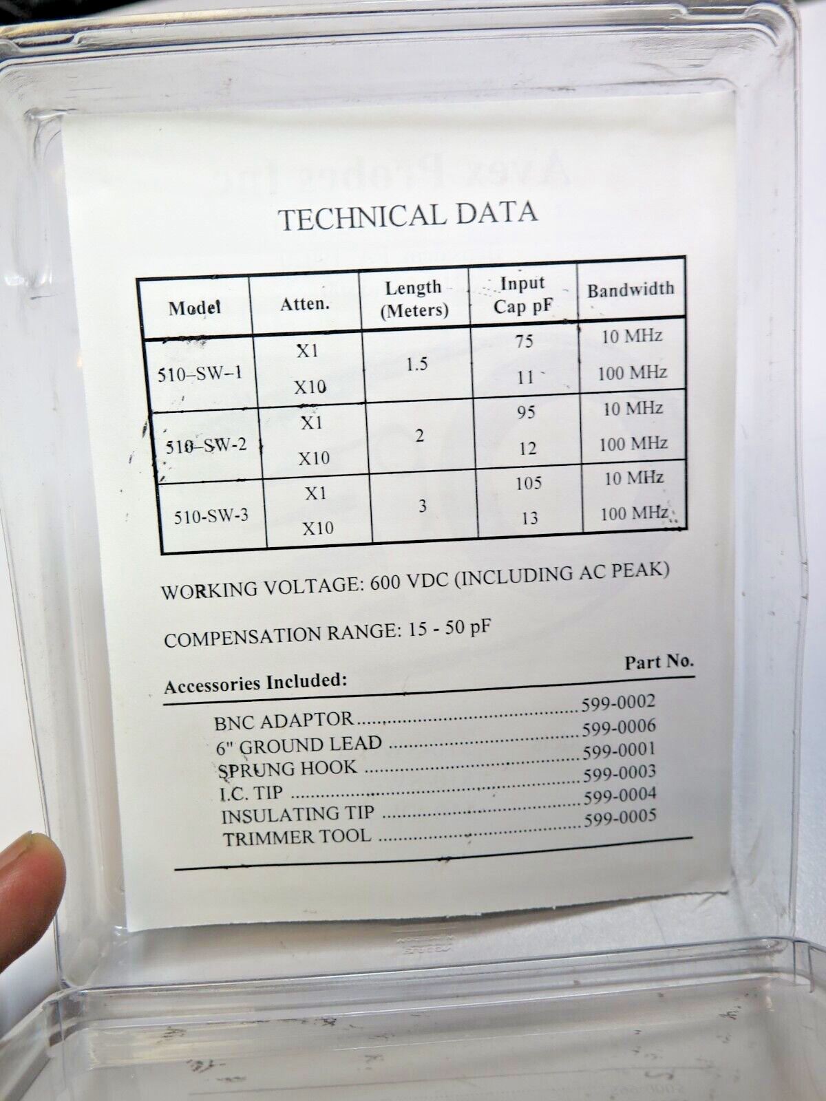 AVEX API 510-SW-1 Probe Test Lead X1 Ref X10