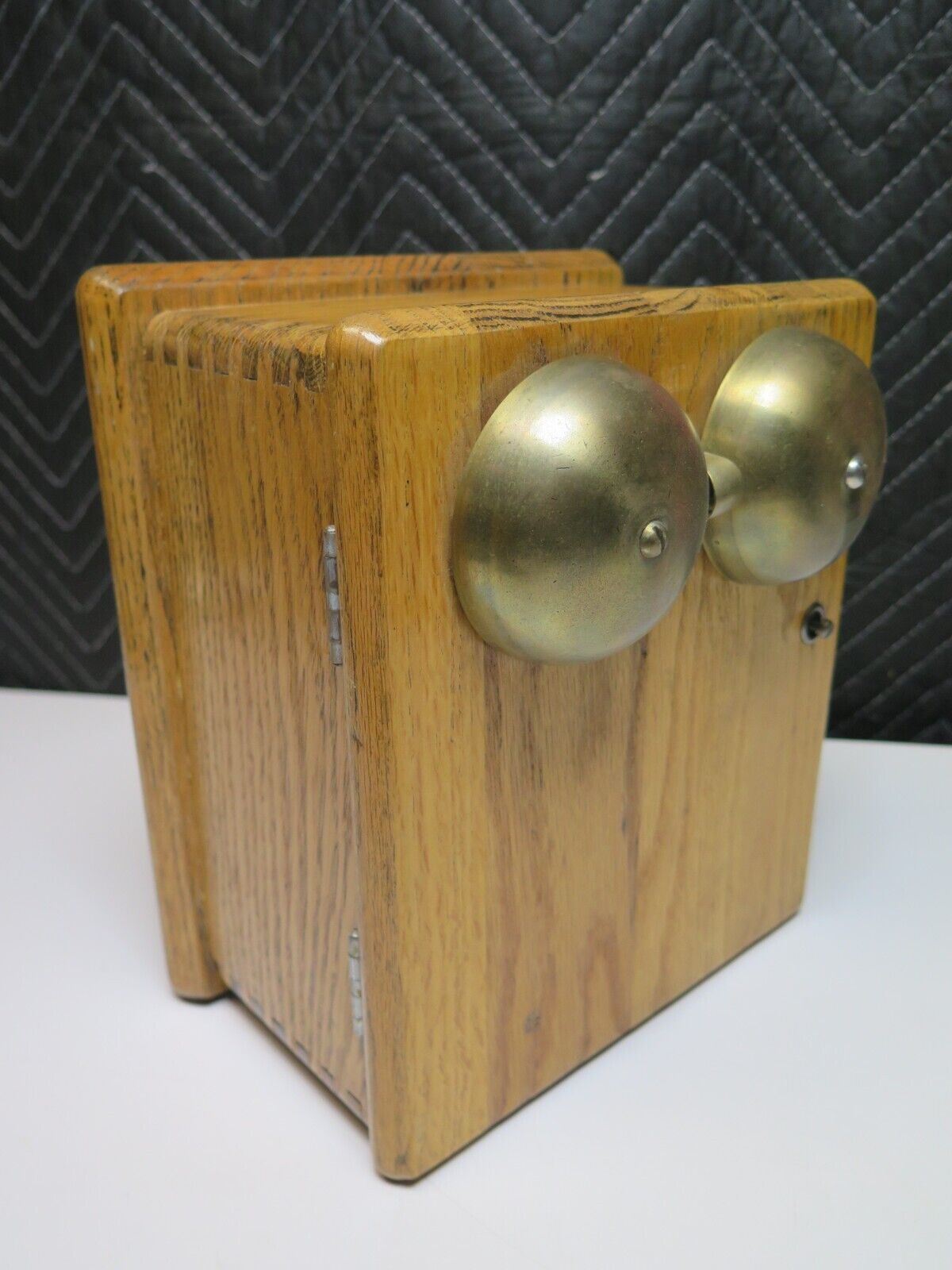 Antique 5 Bar Telephone Magneto Desk Set Oak Ringer Box w/ Western Electric 48A