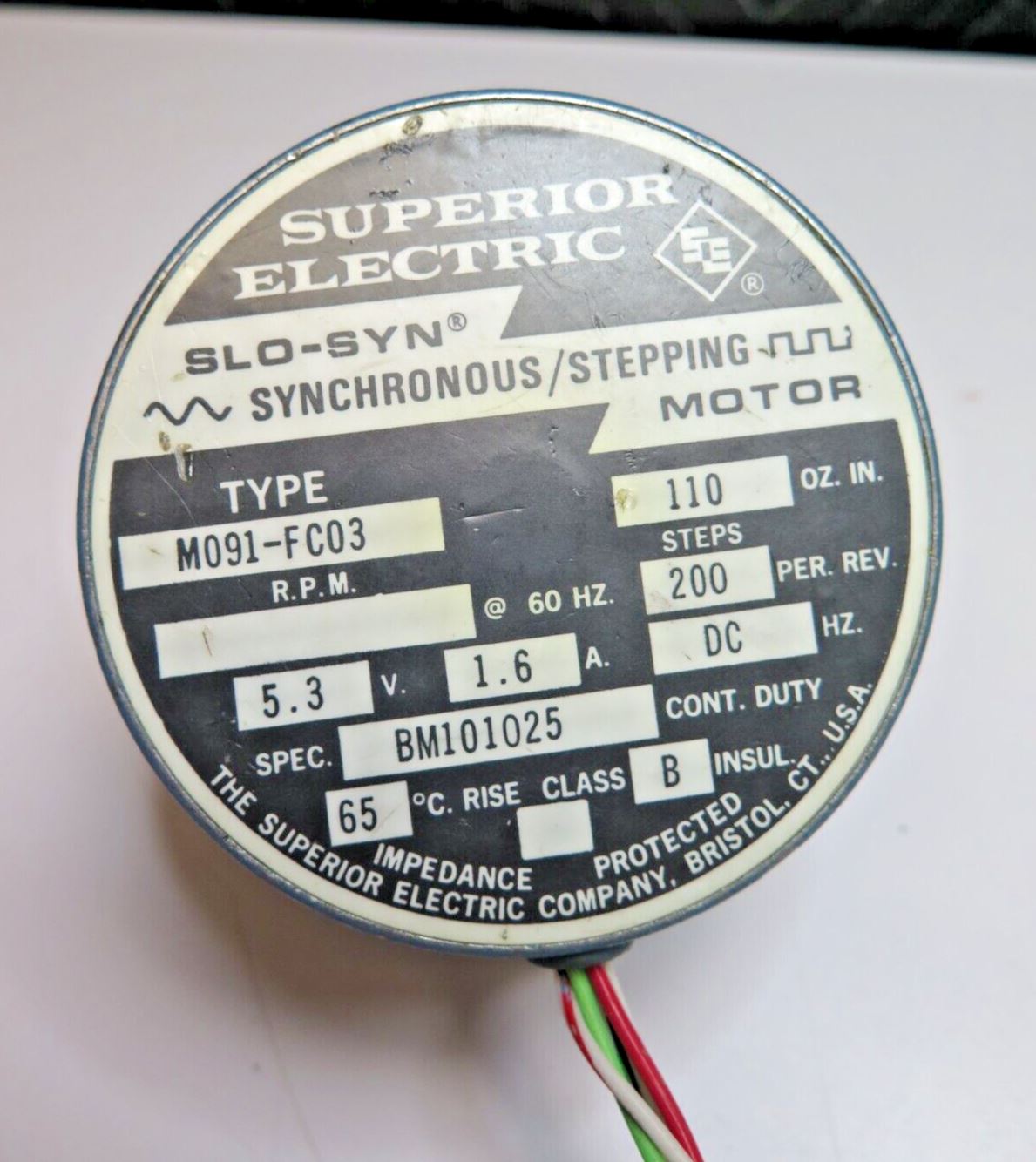 SUPERIOR ELECTRIC SLOSYN SYNCHRONOUS/STEPPING MOTOR M091FC03 ineedths