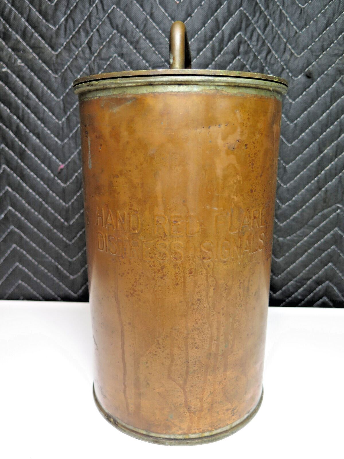 HAND RED FLARE DISTRESS SIGNAL COPPER CANISTER WWII NAVAL 1940 NAUTICAL LIFEBOAT