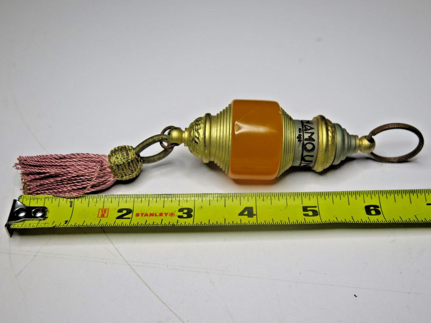 VINTAGE HOTEL BRASS / AMBER  KEYTAG "LA MAMOUNIA" MARRAKECH MOROCCO w/ TASSEL