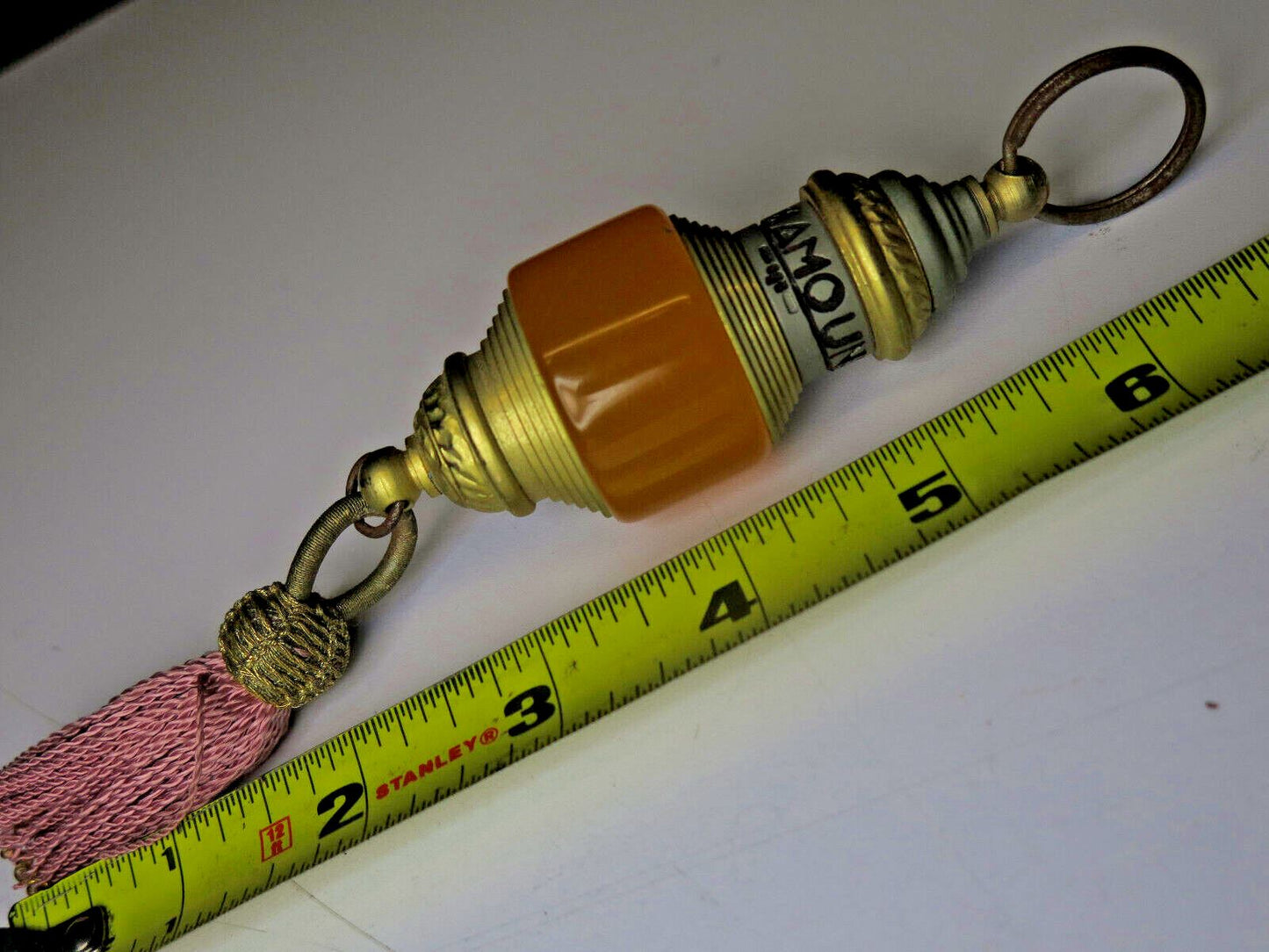 VINTAGE HOTEL BRASS / AMBER  KEYTAG "LA MAMOUNIA" MARRAKECH MOROCCO w/ TASSEL