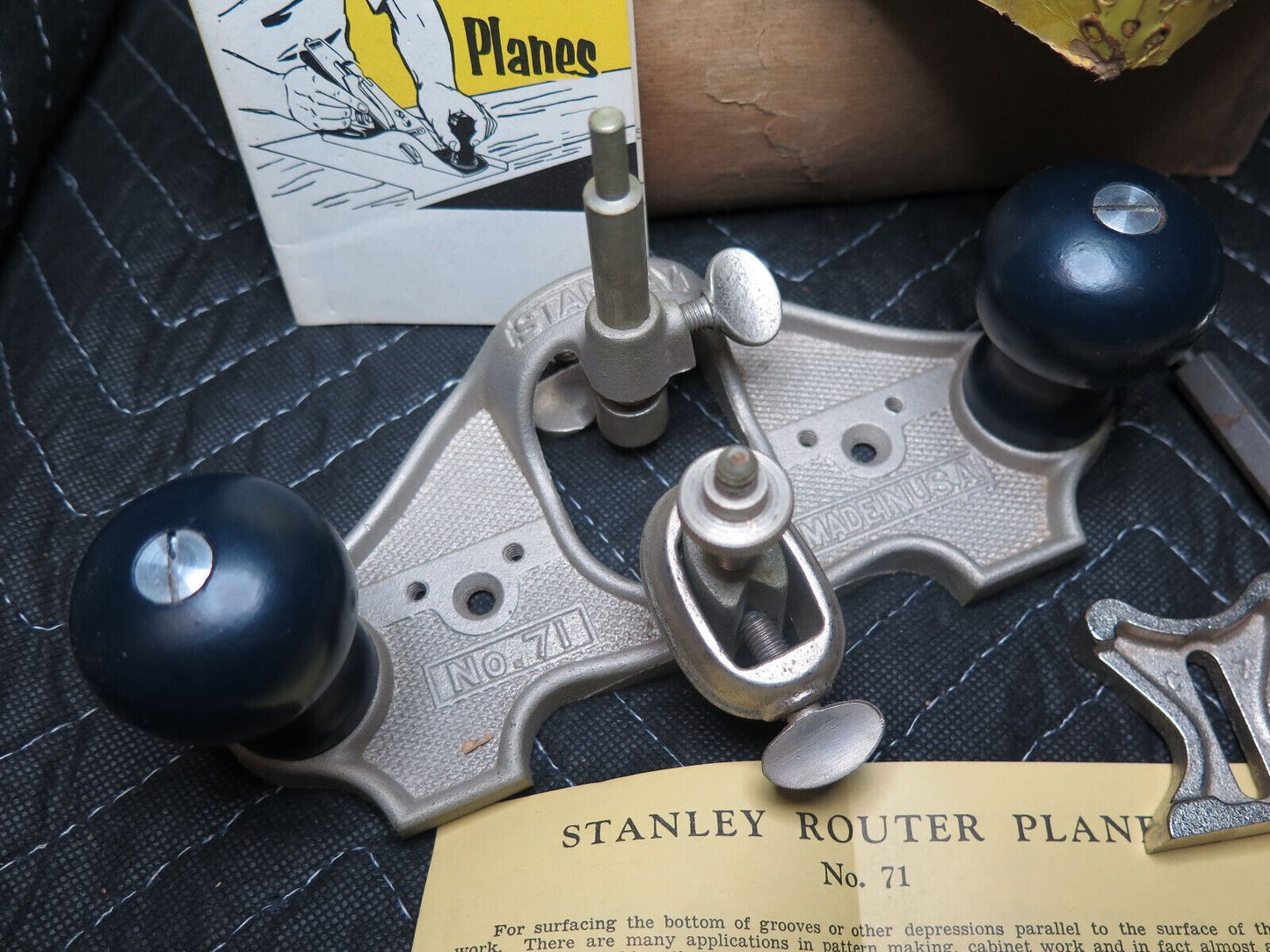 Vintage Stanley Router Plane #71P Open Throat 3 Blades Made in USA Original Box