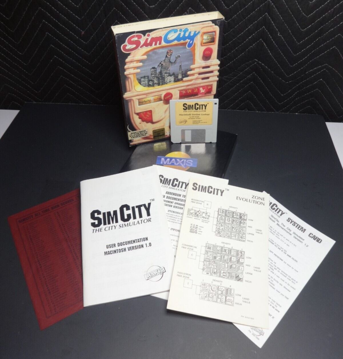 Simcity Box Set THE ORIGINAL SIMCITY SIM CITY for Macintosh V1.2 Monochrome Box Game o ...