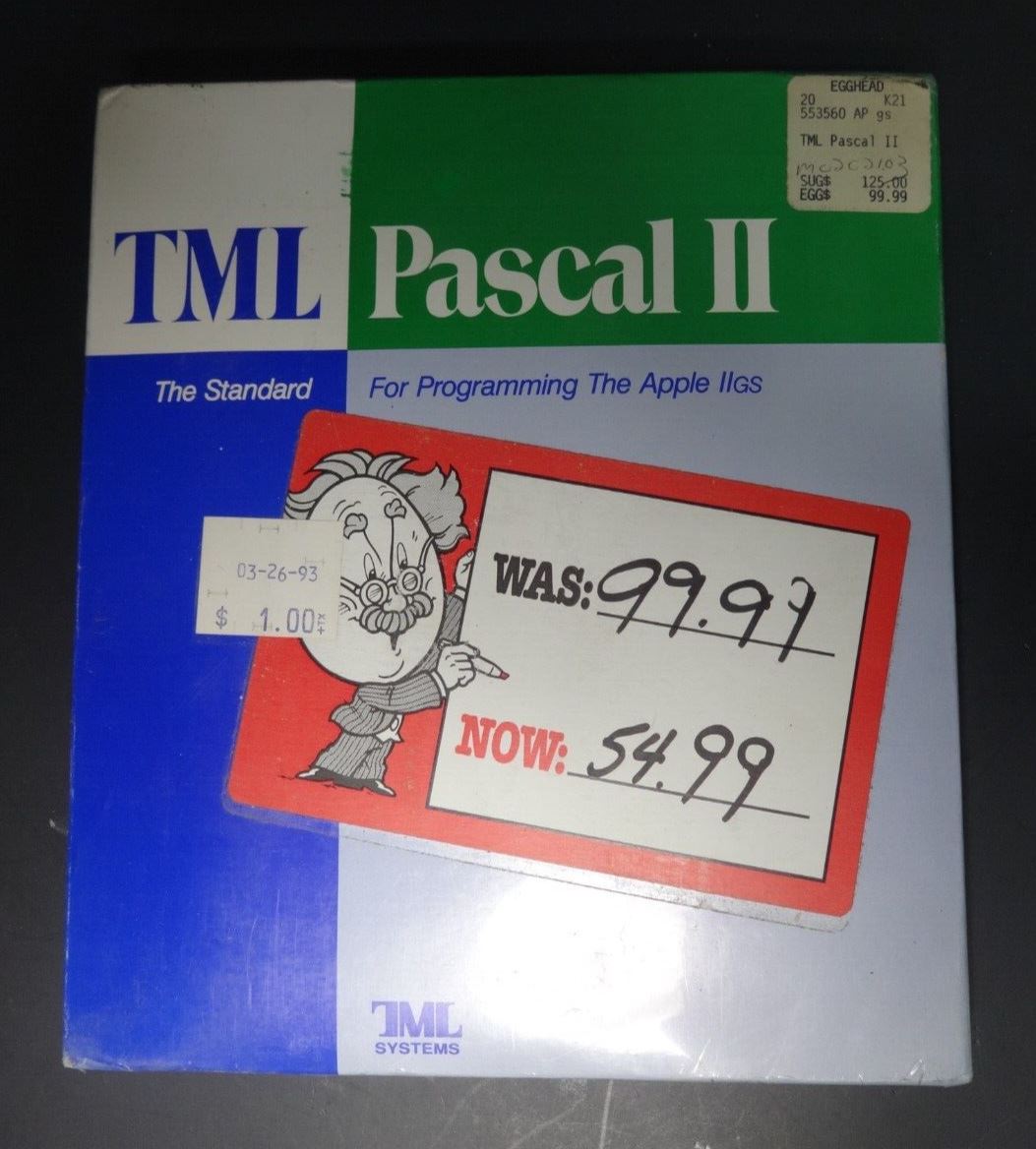 NOS Sealed 1986 TML PASCAL II APPLE IIgs 3.5" FLOPPY DISK SOFTWARE & Manual