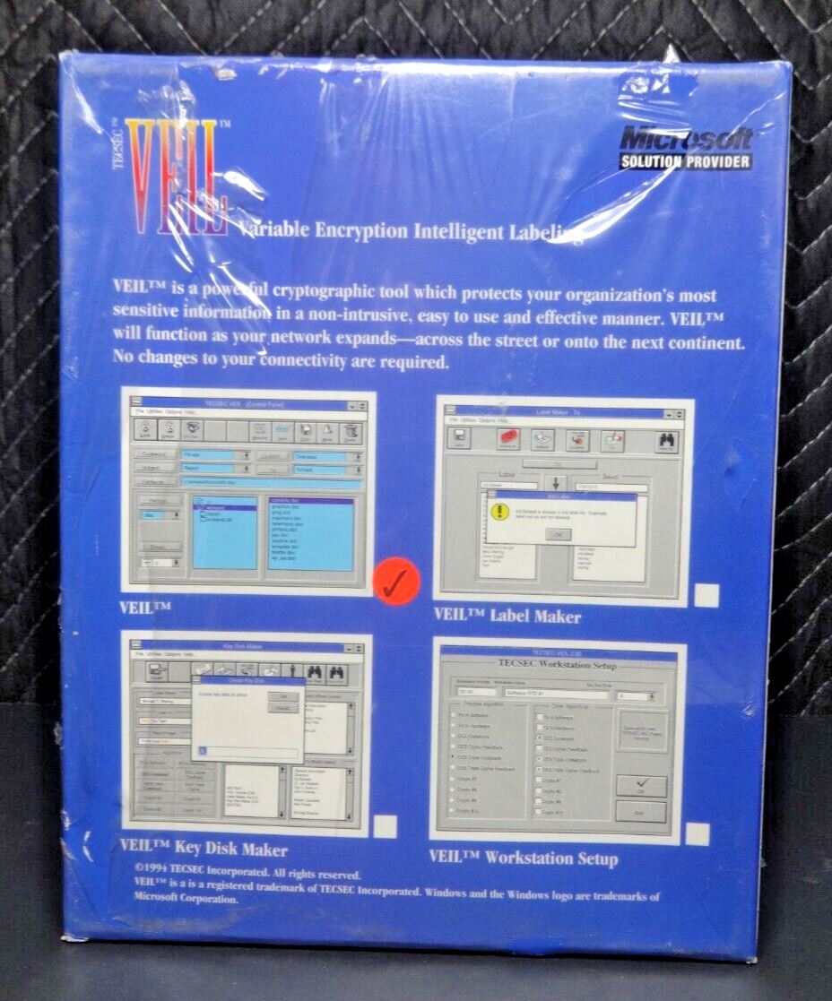 TECSEC VEIL - Variable Encryption Intelligent Labeling for Windows 3.1 DOS 5.0