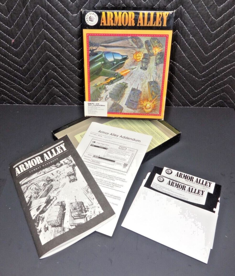 Armor Alley (PC, 1990), Complete w/ 2x 5.25" Floppy disks, Manual & Papers