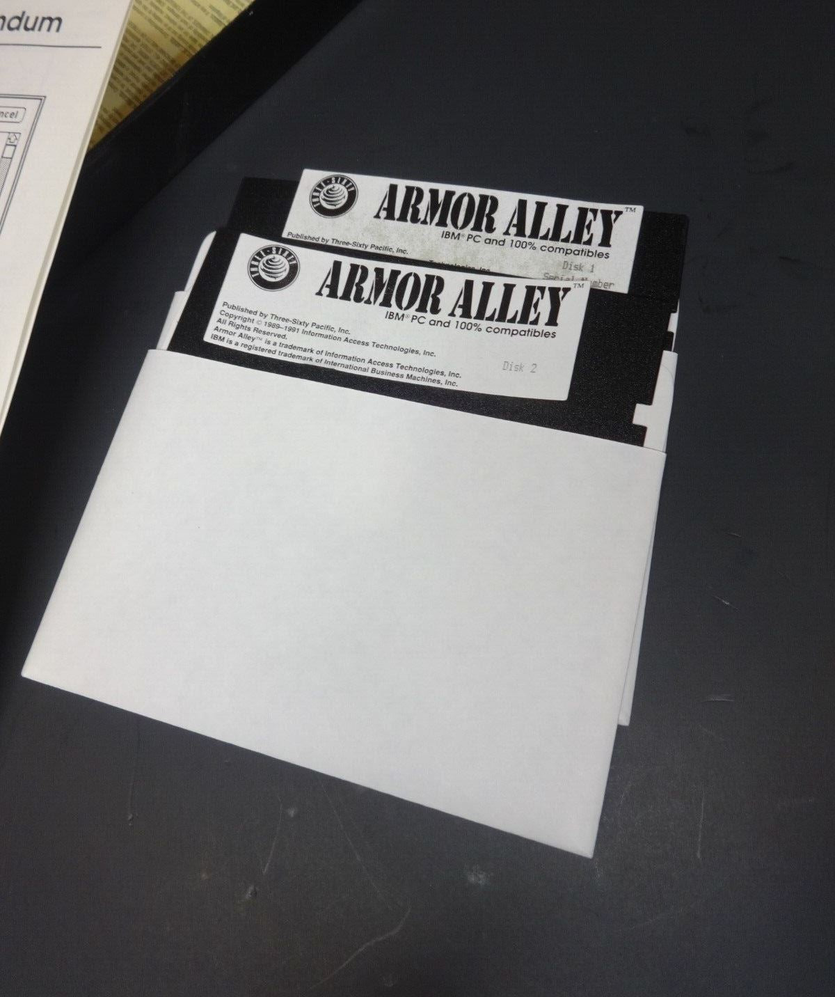 Armor Alley (PC, 1990), Complete w/ 2x 5.25" Floppy disks, Manual & Papers