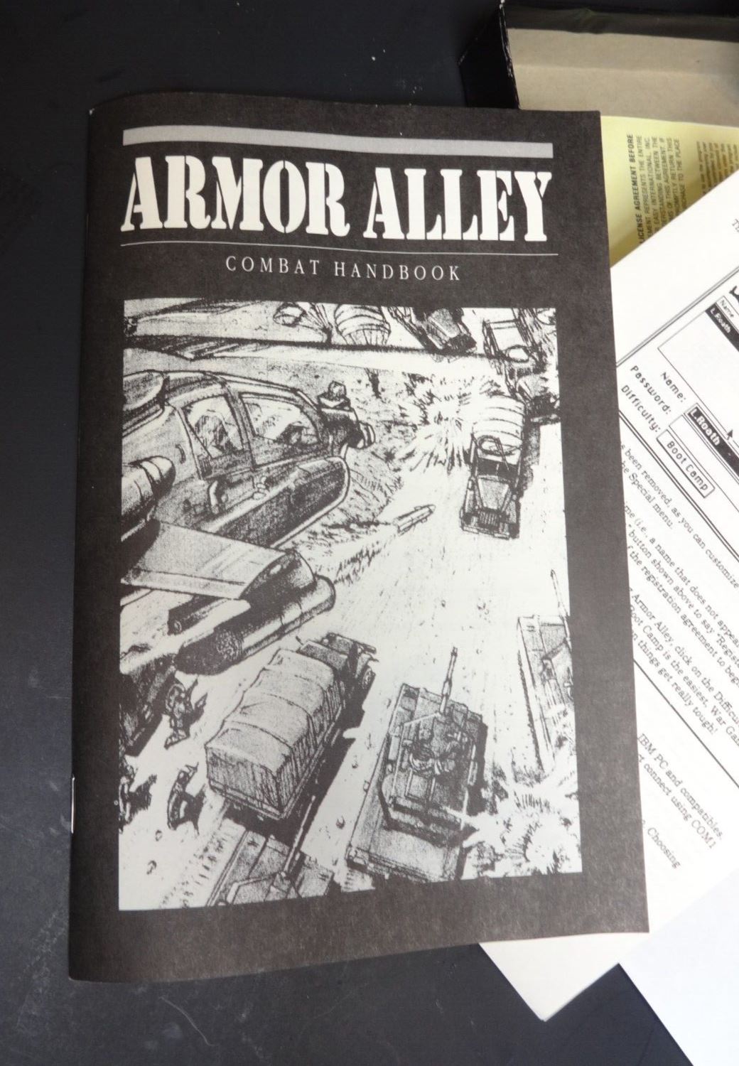 Armor Alley (PC, 1990), Complete w/ 2x 5.25" Floppy disks, Manual & Papers