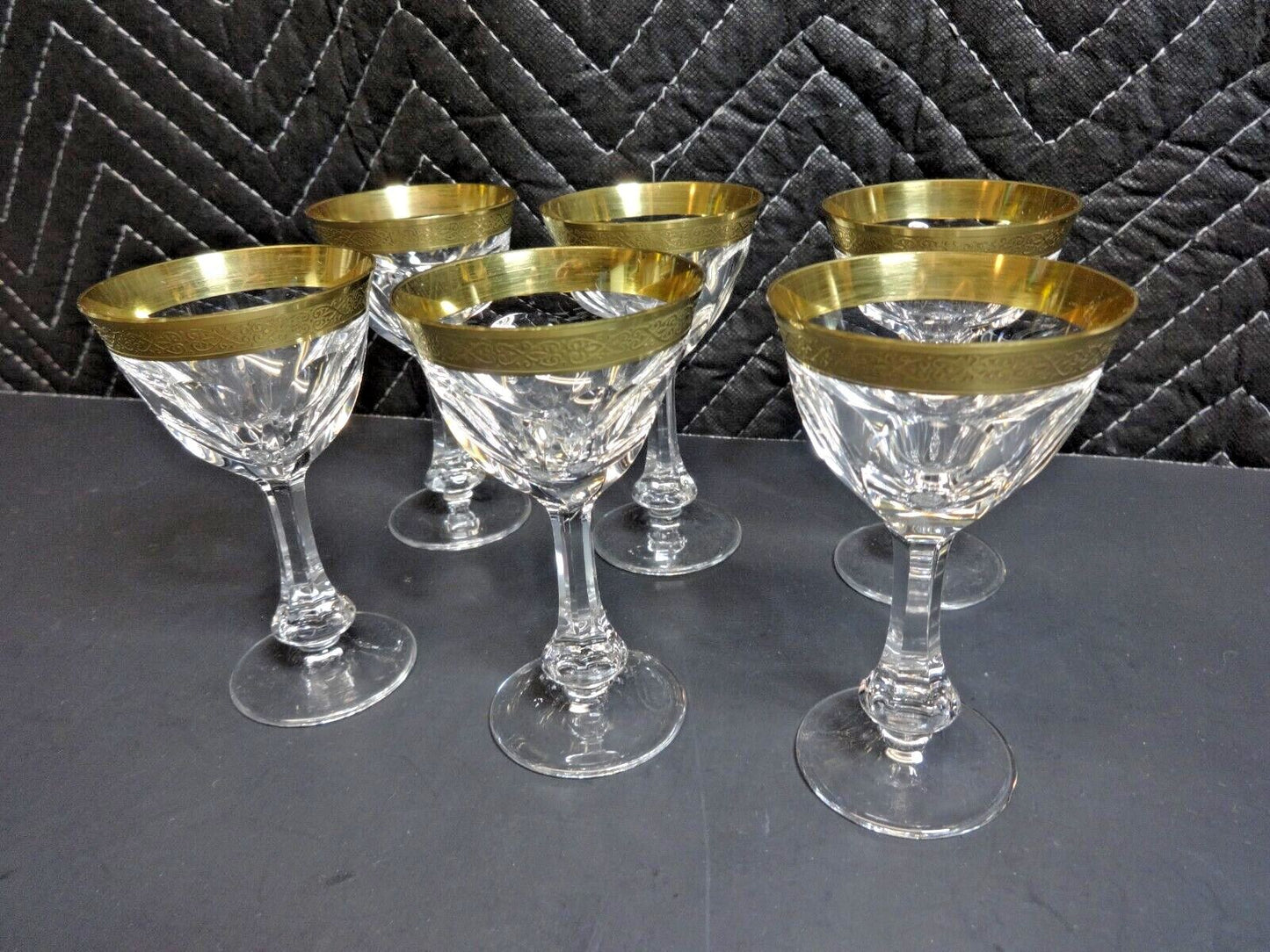 6 Moser Gold Gilt Encrusted Glass Wine Goblets in Lady Hamilton c. 1934