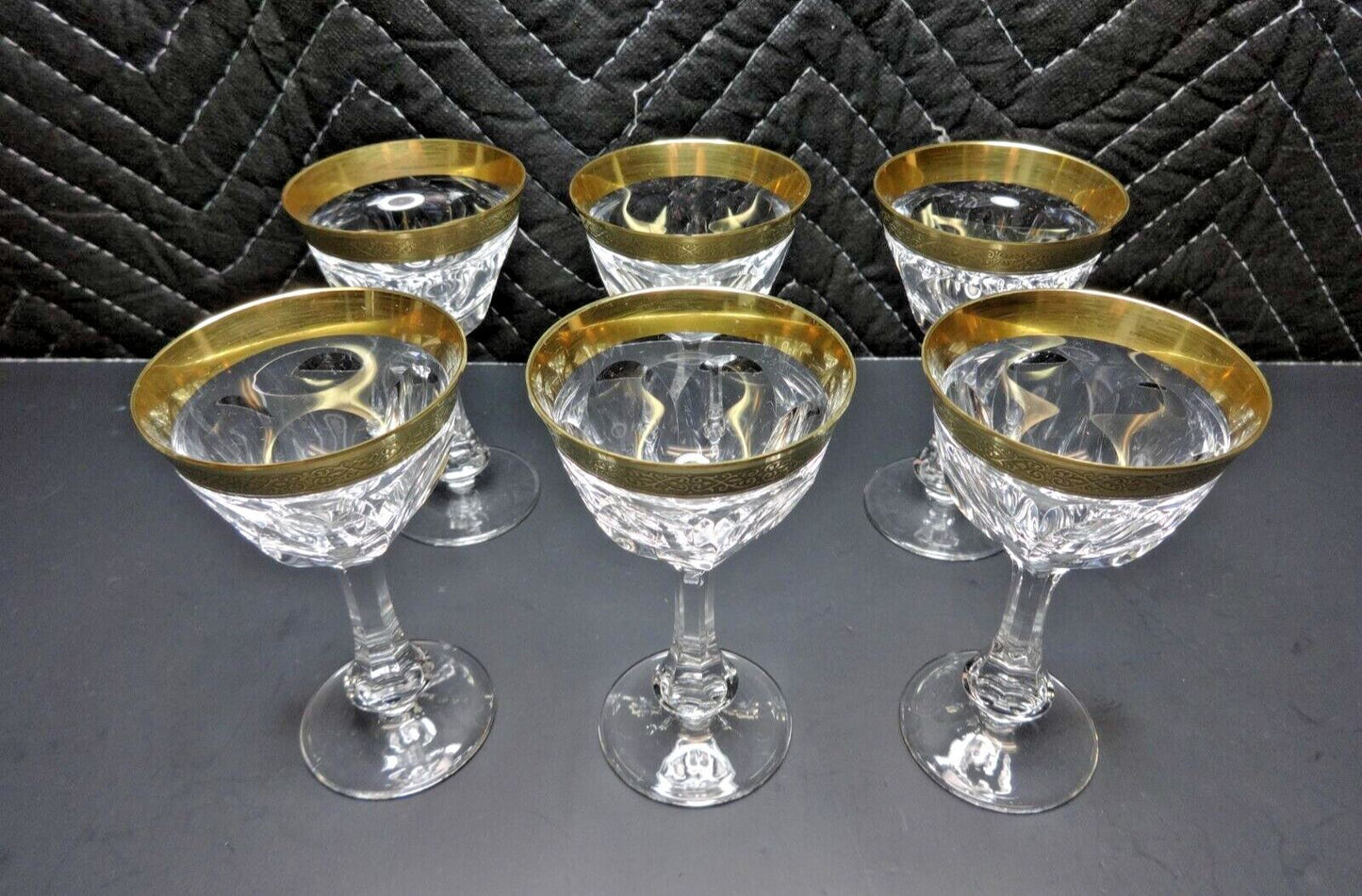 6 Moser Gold Gilt Encrusted Glass Wine Goblets in Lady Hamilton c. 1934