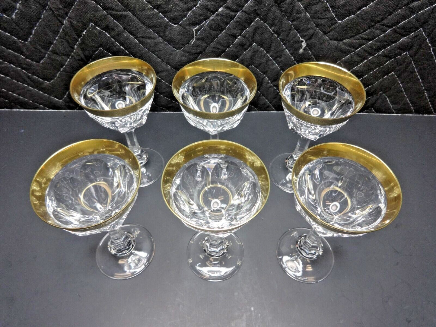 6 Moser Gold Gilt Encrusted Glass Wine Goblets in Lady Hamilton c. 1934